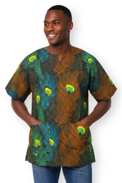 Bruin Petrol Peacock Feather Dashiki Shirt / Dashiki Jurk - Afrikaans shirt - Unisex