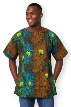 Bruin Petrol Peacock Feather Dashiki Shirt / Dashiki Jurk - Afrikaans shirt - Unisex