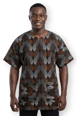 Bruin Wit Wave Pattern Dashiki Shirt / Dashiki Jurk - Afrikaans shirt - Unisex