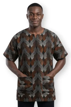Bruin Wit Wave Pattern Dashiki Shirt / Dashiki Jurk - Afrikaans shirt - Unisex