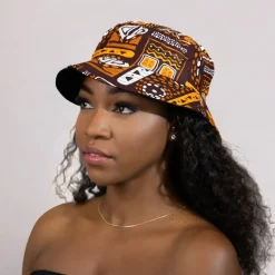 Bucket hat / Vissershoedje met Afrikaanse print - Bruine patronen Bogolan - Kinderen & Volwassenen (Unisex)