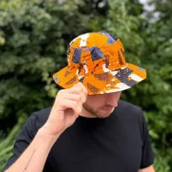 Bucket hat / Vissershoedje met Afrikaanse print - Oranje vormen- Kinderen & Volwassenen (Unisex)