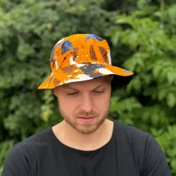 Bucket hat / Vissershoedje met Afrikaanse print - Oranje vormen- Kinderen & Volwassenen (Unisex)