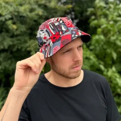 Bucket hat / Vissershoedje met Afrikaanse print - Rode vormen- Kinderen & Volwassenen (Unisex)