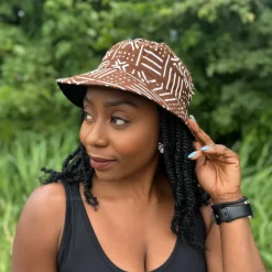 Bucket hat / Vissershoedje met Afrikaanse print - Bruine Bogolan - Kinderen & Volwassenen (Unisex)