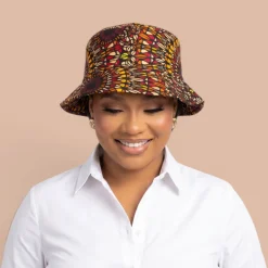 Bucket hat / Vissershoedje met Afrikaanse print - Bruin Savanna Sun - Kinderen & Volwassenen (Unisex)