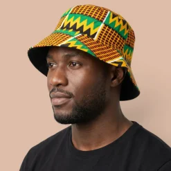 Bucket hat / Vissershoedje met Afrikaanse print - Groen Geel Kente - Kinderen & Volwassenen (Unisex)