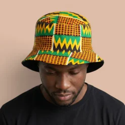 Bucket hat / Vissershoedje met Afrikaanse print - Groen Geel Kente - Kinderen & Volwassenen (Unisex)