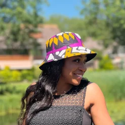 Bucket hat / Vissershoedje met Afrikaanse print - Paarse Samakaka - Kinderen & Volwassenen (Unisex)