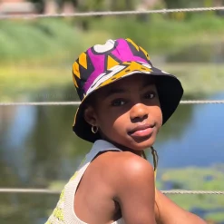 Bucket hat / Vissershoedje met Afrikaanse print - Paarse Samakaka - Kinderen & Volwassenen (Unisex)