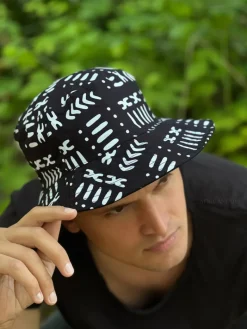 Bucket hat / Vissershoedje met Afrikaanse print - Zwart Wit Bogolan - Kinderen (Unisex)