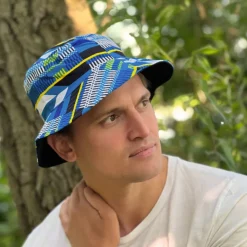 Bucket hat / Vissershoedje met Afrikaanse print - Kente blauw - Kinderen & Volwassenen (Unisex)