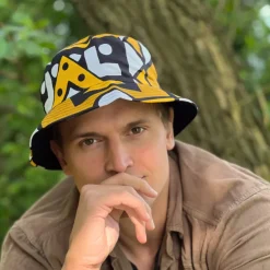 Bucket hat / Vissershoedje met Afrikaanse print - Mosterd Samakaka - Kinderen & Volwassenen (Unisex)