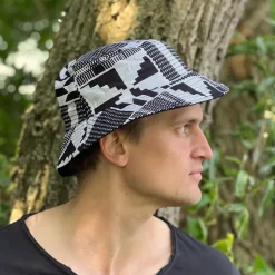 Bucket hat / Vissershoedje met Afrikaanse print - Zwart / wit kente - Kinderen & Volwassenen (Unisex)
