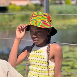 Bucket hat / Vissershoedje met Afrikaanse print - Gele kente - Kinderen & Volwassenen (Unisex)