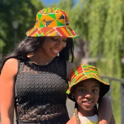 Bucket hat / Vissershoedje met Afrikaanse print - Gele kente - Kinderen & Volwassenen (Unisex)