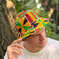Bucket hat / Vissershoedje met Afrikaanse print - Gele kente - Kinderen & Volwassenen (Unisex)