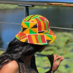 Bucket hat / Vissershoedje met Afrikaanse print - Gele kente - Kinderen & Volwassenen (Unisex)