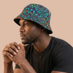 Bucket hat / Vissershoedje met Afrikaanse print - Turkoois Paars Ocean Eye - Kinderen & Volwassenen (Unisex)