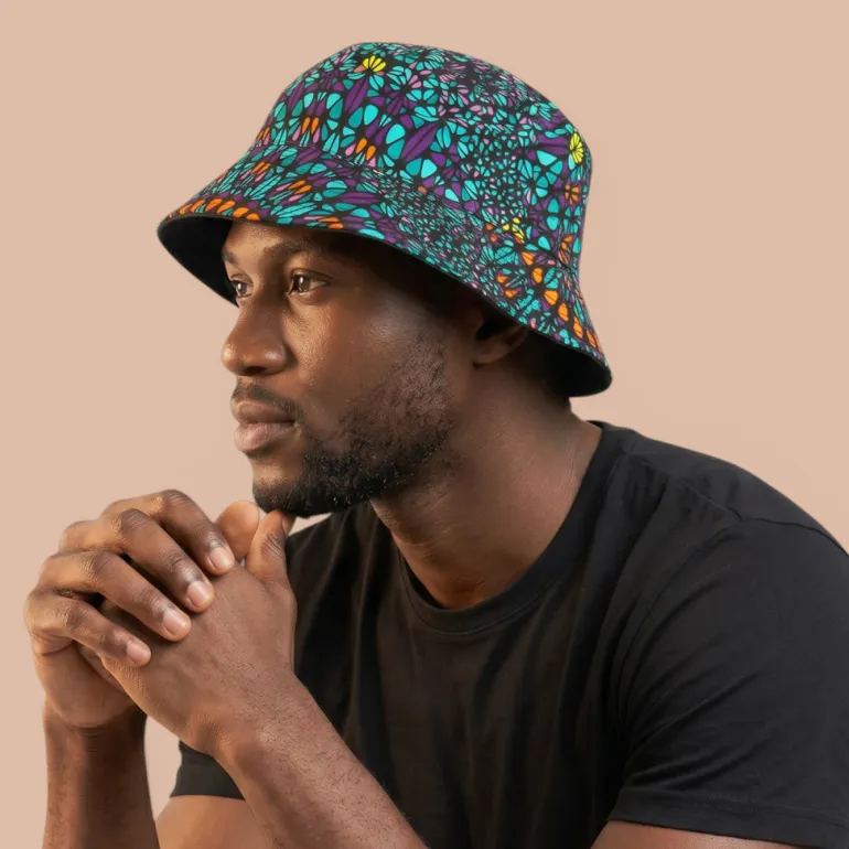 Bucket hat / Vissershoedje met Afrikaanse print - Turkoois Paars Ocean Eye - Kinderen & Volwassenen (Unisex)