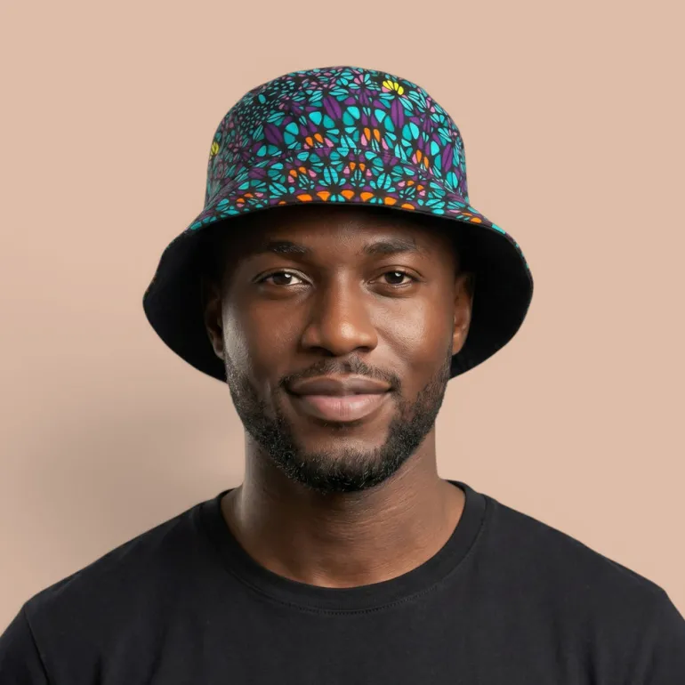 Bucket hat / Vissershoedje met Afrikaanse print - Turkoois Paars Ocean Eye - Kinderen & Volwassenen (Unisex)