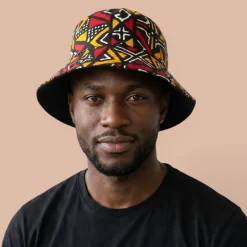 Bucket hat / Vissershoedje met Afrikaanse print - Rood Bogolan Geometry - Kinderen & Volwassenen (Unisex)