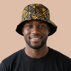 Bucket hat / Vissershoedje met Afrikaanse print - Bruin Bogolan Geometry - Kinderen & Volwassenen (Unisex)