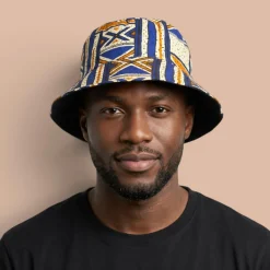 Bucket hat / Vissershoedje met Afrikaanse print - Blauw Bogolan Heritage - Kinderen & Volwassenen (Unisex)