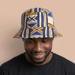 Bucket hat / Vissershoedje met Afrikaanse print - Blauw Bogolan Heritage - Kinderen & Volwassenen (Unisex)