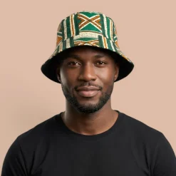 Bucket hat / Vissershoedje met Afrikaanse print - Groen Bogolan Heritage - Kinderen & Volwassenen (Unisex)
