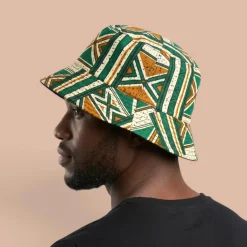 Bucket hat / Vissershoedje met Afrikaanse print - Groen Bogolan Heritage - Kinderen & Volwassenen (Unisex)