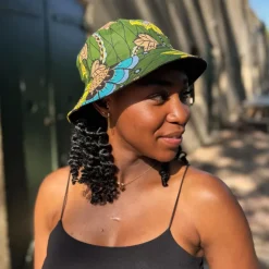 Bucket hat / Vissershoedje met Afrikaanse print - Donkergroen & Geel Botanical Flow - Kinderen & Volwassenen (Unisex)