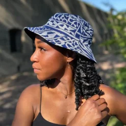Bucket hat / Vissershoedje met Afrikaanse print - Blauw Ndop Cameroon - Kinderen & Volwassenen (Unisex)