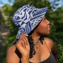 Bucket hat / Vissershoedje met Afrikaanse print - Blauw Ndop Cameroon - Kinderen & Volwassenen (Unisex)
