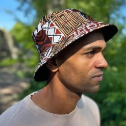 Bucket hat / Vissershoedje met Afrikaanse print - Bruin Bogolan Mosaic - Kinderen & Volwassenen (Unisex)