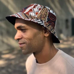 Bucket hat / Vissershoedje met Afrikaanse print - Bruin Bogolan Mosaic - Kinderen & Volwassenen (Unisex)