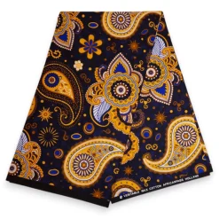 Bucket hat / Vissershoedje met Afrikaanse print - Marineblauw Geel Paisley - Kinderen & Volwassenen (Unisex)