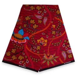 Bucket hat / Vissershoedje met Afrikaanse print - Donkerrood met gele Botanical Flow - Kinderen & Volwassenen (Unisex)