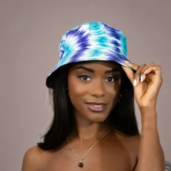 Bucket hat / Vissershoedje met Afrikaanse print - Turquoise Tie Dye - Kinderen & Volwassenen (Unisex)