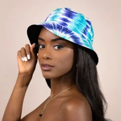 Bucket hat / Vissershoedje met Afrikaanse print - Turquoise Tie Dye - Kinderen & Volwassenen (Unisex)
