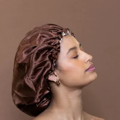 Chocoladebruin Satijnen Slaapmuts / Haar bonnet van Satijn / Satin hair bonnet