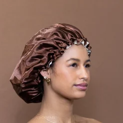 Chocoladebruin Satijnen Slaapmuts / Haar bonnet van Satijn / Satin hair bonnet