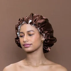 Chocoladebruin Satijnen Slaapmuts / Haar bonnet van Satijn / Satin hair bonnet