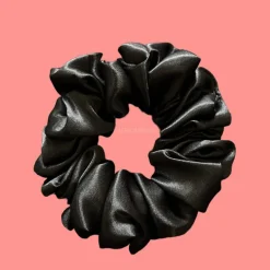 Deluxe Oversized Satijnen Scrunchie - Extra Volle Haarelastiek - Zwart
