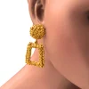 Donkergeel Chunky Metal Geometric Drop Oorbellen