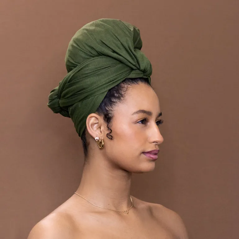 Donker legergroen hoofddoek - Headwrap van stretchy Jersey stof
