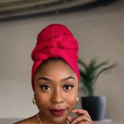 Donkerrood hoofddoek - Headwrap van stretchy Jersey stof