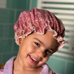 Douchemuts Kind / Shower cap voor kinderen - Roze Gouden Leopard