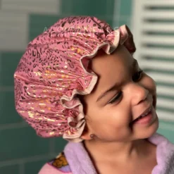 Douchemuts Kind / Shower cap voor kinderen - Roze Gouden Leopard