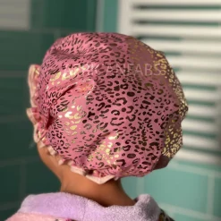 Douchemuts Kind / Shower cap voor kinderen - Roze Gouden Leopard